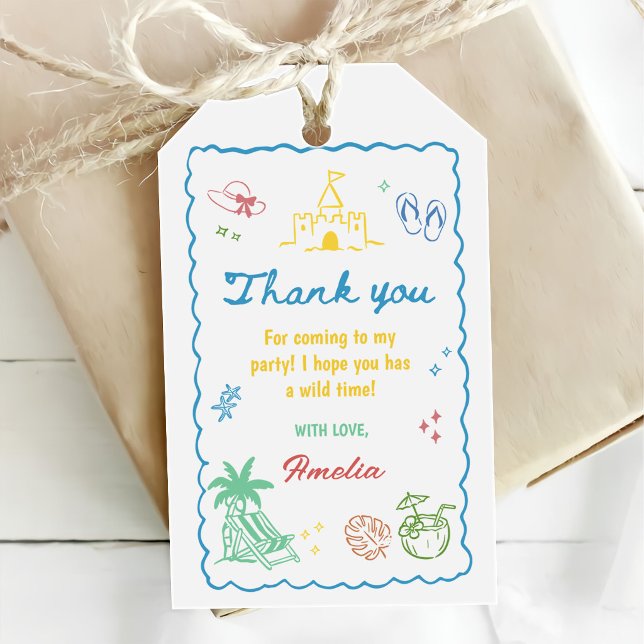 Étiquettes-cadeau Fête d'anniversaire de plage d'été tropicale  (Créateur téléchargé)