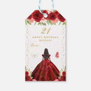 Étiquettes-cadeau Fête d'anniversaire de princesse à peau foncée ave