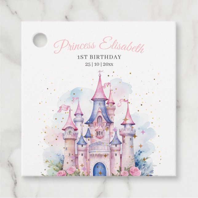Étiquettes Cadeau Fête d'anniversaire de princesse, Château de princ (Devant)
