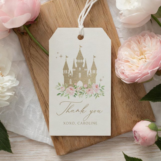 Étiquettes-cadeau Fête d'anniversaire de princesse florale rose et o (Créateur téléchargé)