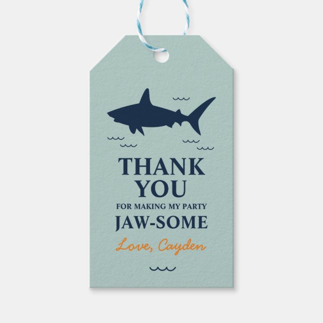 Étiquettes-cadeau Fête d'anniversaire de requin Merci (Devant)