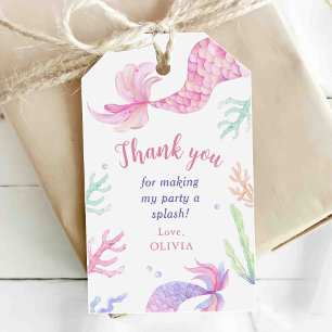 Étiquettes-cadeau Fête d'anniversaire de sirène fantaisiste sous la 
