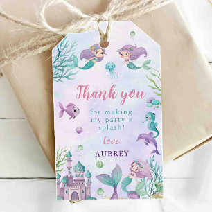 Étiquettes-cadeau Fête d'anniversaire de sirène fantaisiste sous la