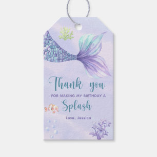 Étiquettes-cadeau Fête d'anniversaire de sirène sous la mer, merci