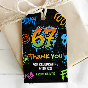 Étiquettes-cadeau Fête d'anniversaire de six sept enfants néon graff