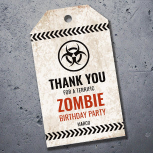 Étiquettes-cadeau Fête d'anniversaire d'épidémie de zombies avec un 