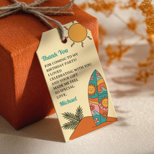 Étiquettes-cadeau Fête d'anniversaire des 1 an de Surf Board Beach M