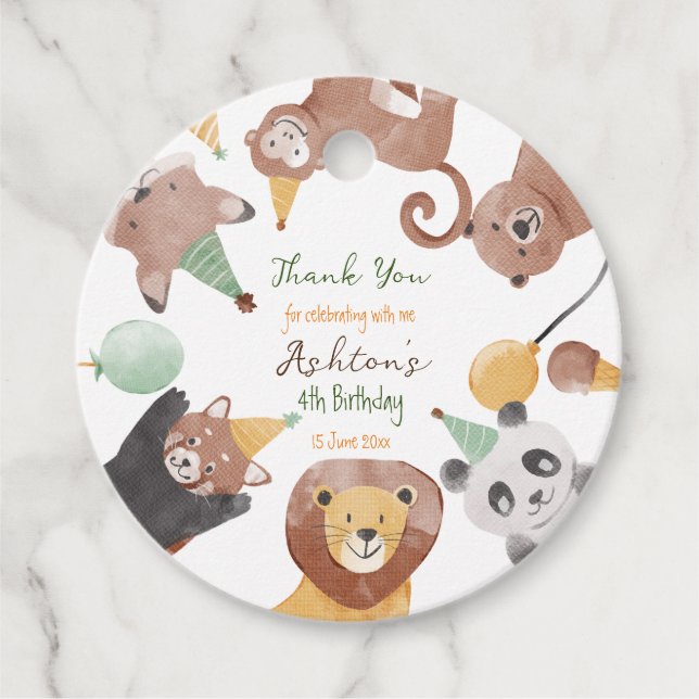 Étiquettes Cadeau Fête d'anniversaire des animaux nom personnalisé (Devant)