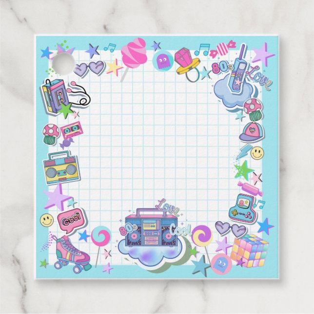 Étiquettes Cadeau Fête d'anniversaire des années 80 thème rétro Favo (Devant)