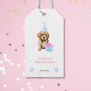 Étiquettes-cadeau Fête d'anniversaire des chiots roses