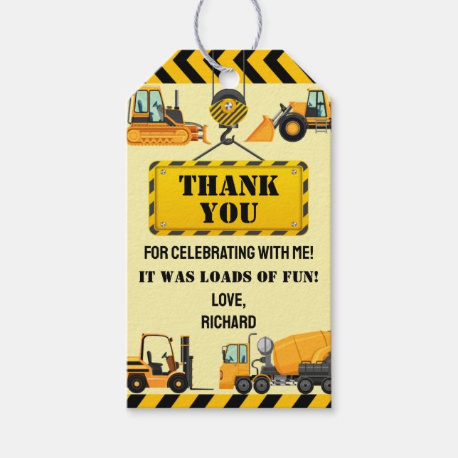 Étiquettes-cadeau Fête d'anniversaire des enfants de construction Me (Devant)