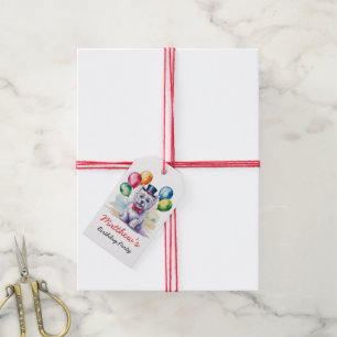 Étiquettes-cadeau Fête d'anniversaire des enfants Westie à l'aquarel
