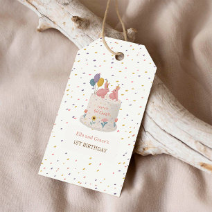 Étiquettes-cadeau Fête d'anniversaire des jumelles Lapin Pastel 1 an