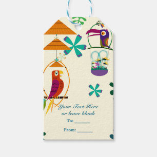 Étiquettes-cadeau Fête d'anniversaire des oiseaux Tiki Vintage Retro