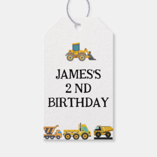 Étiquettes-cadeau Fête d'anniversaire du camion de construction