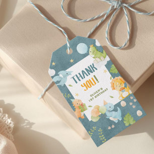 Étiquettes-cadeau Fête d'anniversaire du garçon bleu dinosaure 1 an