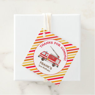 Étiquettes Cadeau Fête d'anniversaire du moteur de tir de camion-feu