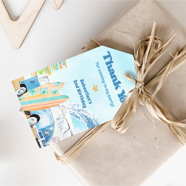 Étiquettes-cadeau Fête d'anniversaire du surf de plage (Créateur téléchargé)