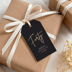 Étiquettes-cadeau Fête d'anniversaire élégante noire et or 40 ans