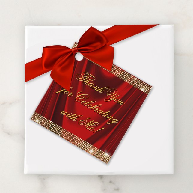 Étiquettes Cadeau Fête d'anniversaire élégante rouge et or (Elegant red and gold favor and gift tag. Add your own text to the front and back.)