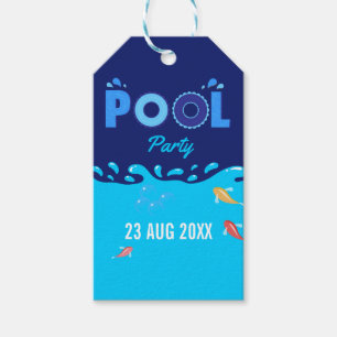 Étiquettes-cadeau Fête d'anniversaire estivale piscine Bleu Royal