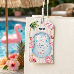 Étiquettes-cadeau Fête d'anniversaire fille à thème piscine rayures