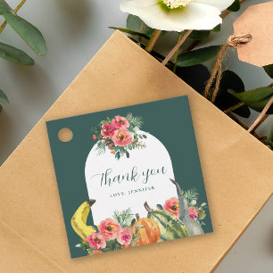 Étiquettes Cadeau Fête d'anniversaire Floral Rose Citrouilles Vert A
