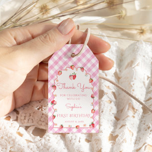 Étiquettes-cadeau Fête d'anniversaire fraise ondulée Merci