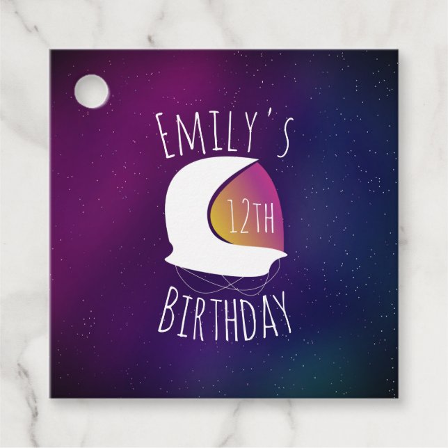Étiquettes Cadeau Fête d'anniversaire Galaxie spatiale Astronaute Om (Devant)