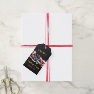 Étiquettes-cadeau Fête d'anniversaire garçon kart à aquarelle Merci