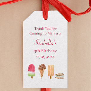 Étiquettes-cadeau Fête d'anniversaire Glaces et Popsicles à l'aquare