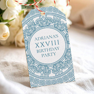 Étiquettes-cadeau Fête d'anniversaire grecque en toge avec motif ble