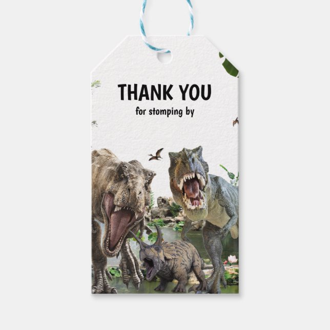 Étiquettes-cadeau Fête d'anniversaire imprimable dinosaure, Fête Din (Devant)