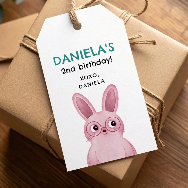 Étiquettes-cadeau Fête d'anniversaire lapin rose avec lunettes pour  (Créateur téléchargé)