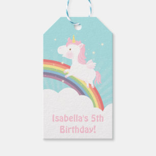 Étiquettes-cadeau Fête d'anniversaire licorne arc-en-ciel pour fille