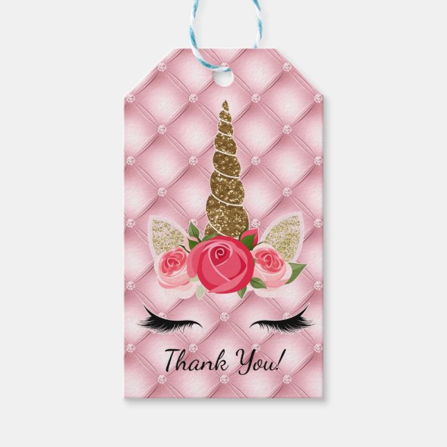 Étiquettes-cadeau Fête d'anniversaire licorne Paillettes dorées et r (Devant)