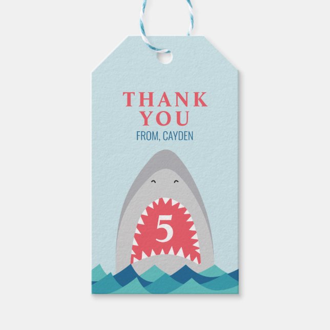 Étiquettes-cadeau Fête d'anniversaire morsure de requin (Devant)