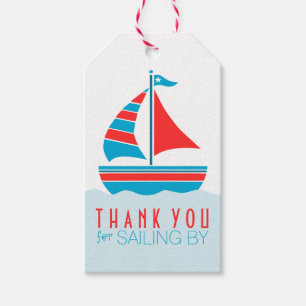 Étiquettes-cadeau Fête d'anniversaire nautique de voilier bleu et