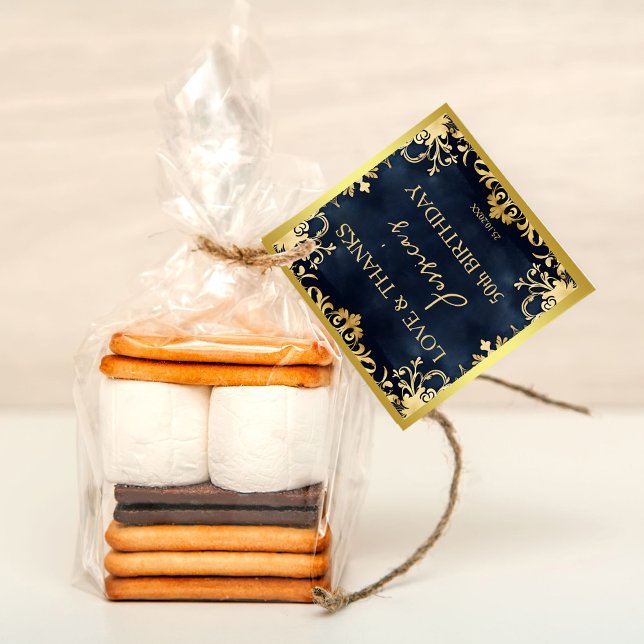 Étiquettes Cadeau Fête d'anniversaire ornementale en noir et or merc (Black and gold ornamental birthday party thank you favor gift tags elegant favor tags 50ieth 60ieth)