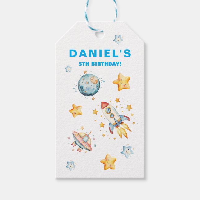 Étiquettes-cadeau Fête d'anniversaire personnalisée à thème spatial  (Devant)