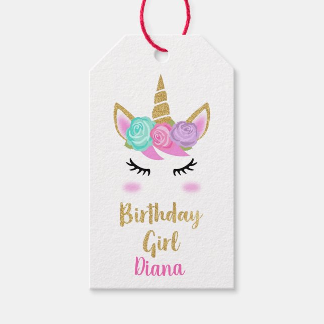 Étiquettes-cadeau Fête d'anniversaire personnalisée pour fille avec  (Devant)