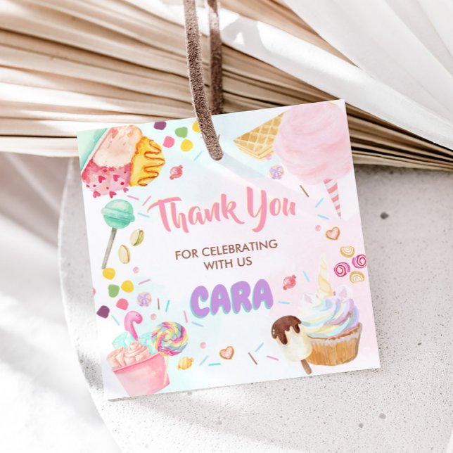 Étiquettes Cadeau Fête d'anniversaire quatre fois plus douce (Pastel Four Ever Sweet Birthday Party Square Favor Tags)
