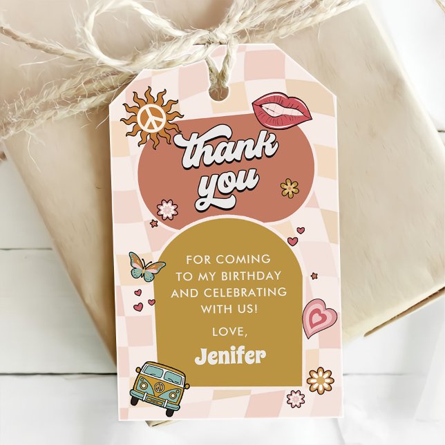 Étiquettes-cadeau Fête d'anniversaire rétro Groovy Daisy 1ère année (Créateur téléchargé)