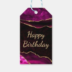 Étiquettes-cadeau Fête d'anniversaire rose et or pailleté Agate de l
