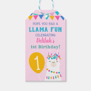 Étiquettes-cadeau Fête d'anniversaire rose fun Llama Girl