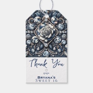 Étiquettes-cadeau Fête d'anniversaire Rose Glam Bling Denim & Diamon