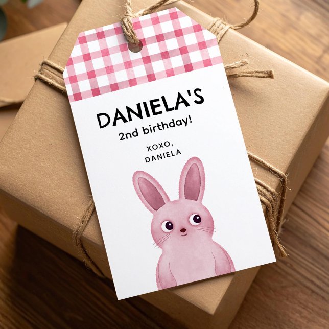 Étiquettes-cadeau Fête d'anniversaire rose pour les filles avec lapi (Créateur téléchargé)