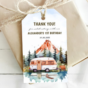 Étiquettes-cadeau Fête d'anniversaire rustique de Camping Mountain
