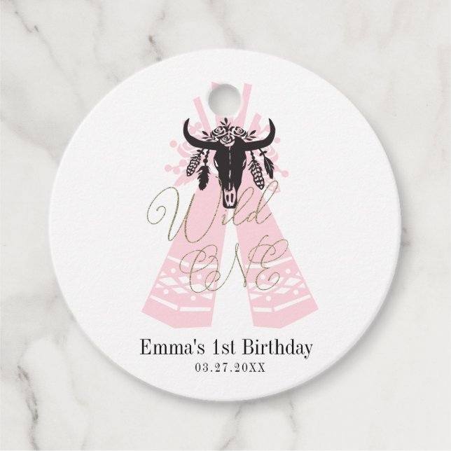 Étiquettes Cadeau Fête d'anniversaire sauvage Boho rose et noir pour (Devant)
