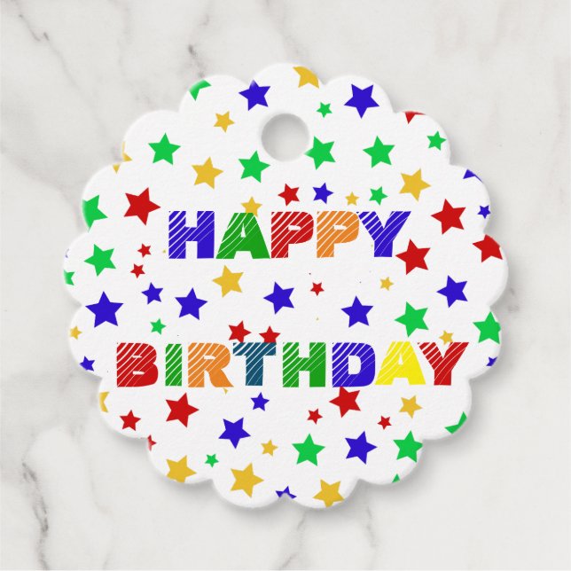 Étiquettes Cadeau Fête d'anniversaire simple moderne rouge étoile co (Devant)